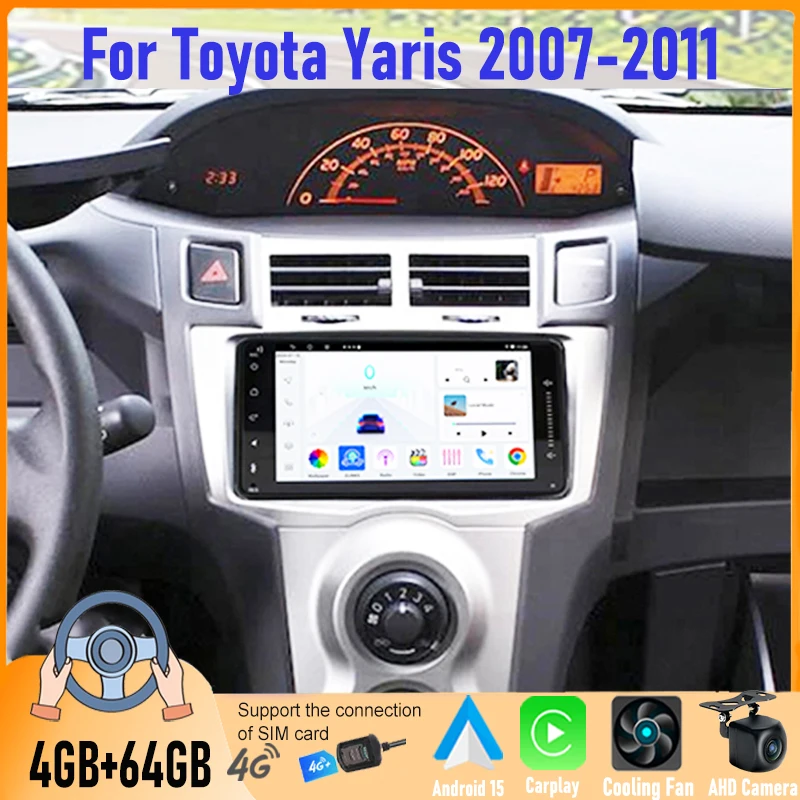 

7" 4+64GB Touch Screen Multimedia Radio Wireless Apple CarPlay Android Auto For Toyota Yaris 2007-2011 GPS FM BT Head Unit