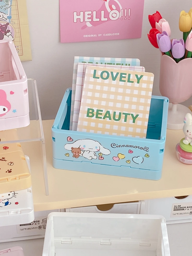 Kawaii Creative Sanrio Folding Storage Box Cute Kuromi Melody Cinnamoroll Cartoon Anime Peripheral Stackable Box Girls Gift