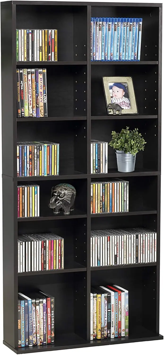 

228 DVDs or 276 Blu-rays, 12 Adjustable and 4 fixed shelves PN in Espresso