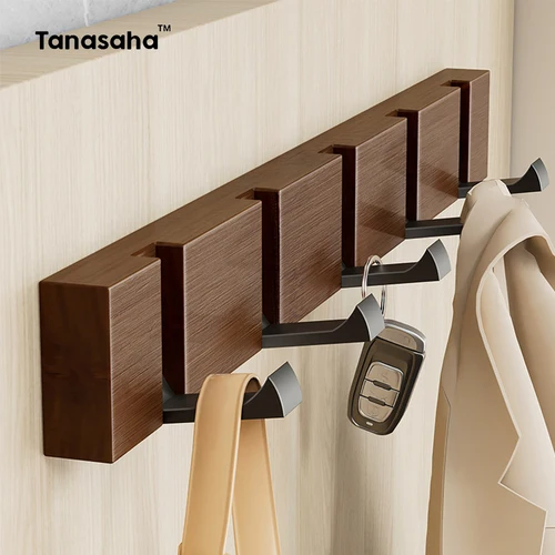 Gancho de baño Invisible de bambú plegable, ganchos colgantes de madera, perchas para abrigos y toallas, troncos para el hogar, soporte de fila de Color blanco antiguo