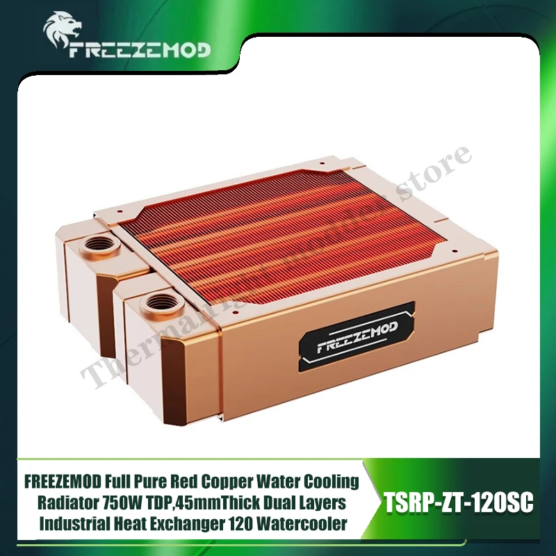 

FREEZEMOD Full Pure Red Copper Water Cooling Radiator,750W TDP 45mm Thick Dual Layers Industrial Heat Exchanger 120 Watercooler