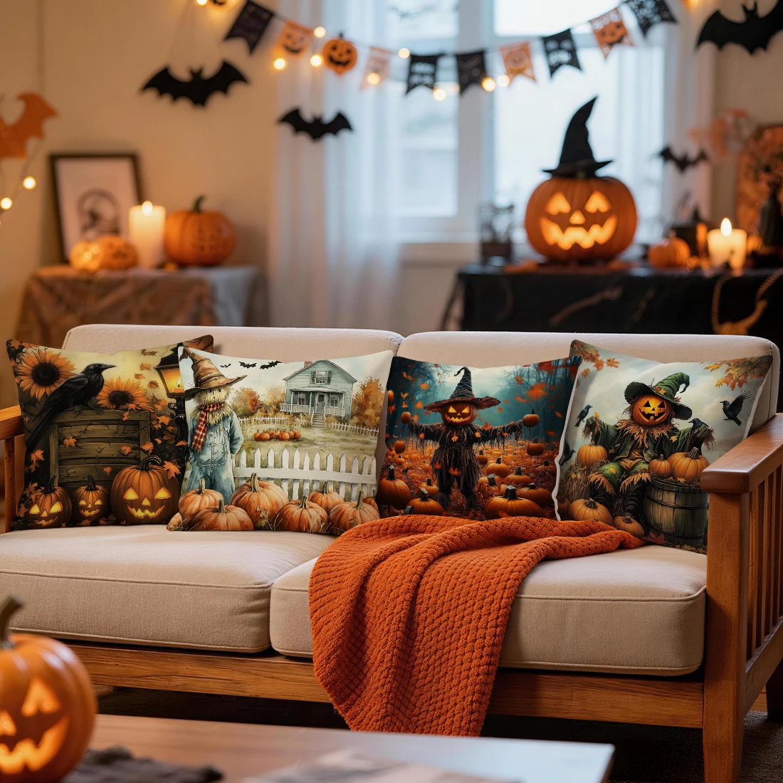 Halloween Scarecrow Pillowcase Printed Polyester 40/45/50cm Throw Pillowcover Decorative Sofa Cushion Pillowslip Home Decor