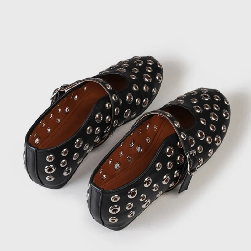 Mulheres sapatos de balé de salto plano moda oco para fora todos os jogos fivela de cinto casual mary janes designer feminino único sapatos lazer novo