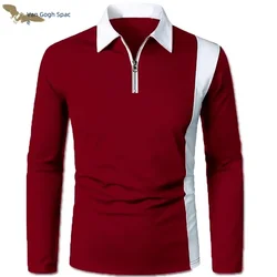 New Men's Polo Shirt Man Lapel Long Sleeve Patchwork Color Design T Shirt