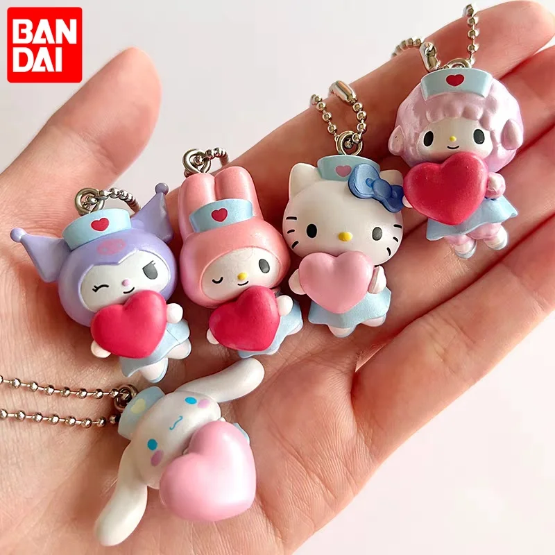

Bandai Sanrio Nurse Style Heart Keychain Hello Kitty Kuromi My Melody Cinnamoroll Lala Figurine Charm Pendant For Anime Lovers