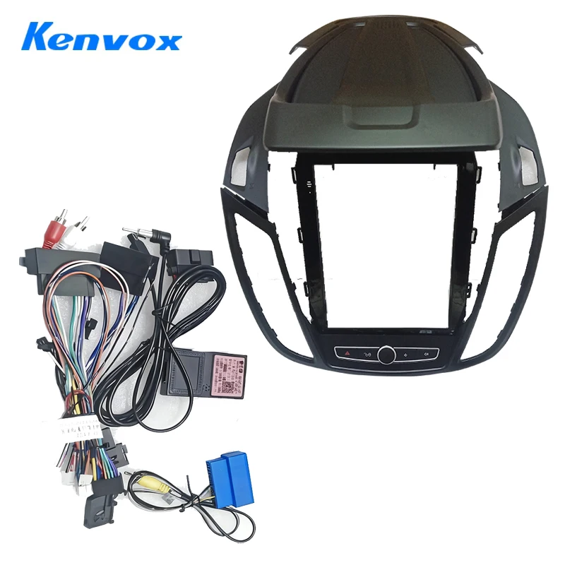 

Kenvox 9.7" Tesla Vertical Screen Car Radio Fascia Frame for Ford Kuga with buttons Dash Kit Install Panel wire harness Adapter