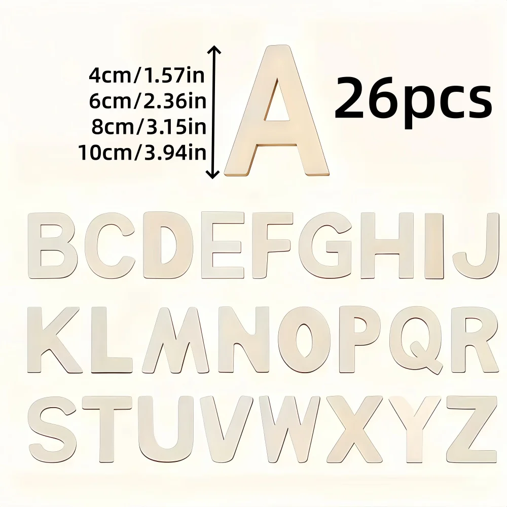 26PCS Wooden Letters A-Z Unfinished Wooden Letters Numbers Signs Letter Cutouts Paintable Wooden Letters DIY Wood Craft