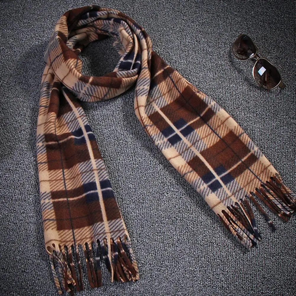 Plaid Scarf Double-sided Scarf Plaid Print Tassel Winter Scarf for Unisex Thick Warm Soft Double-sided Plush Long Wide for Men