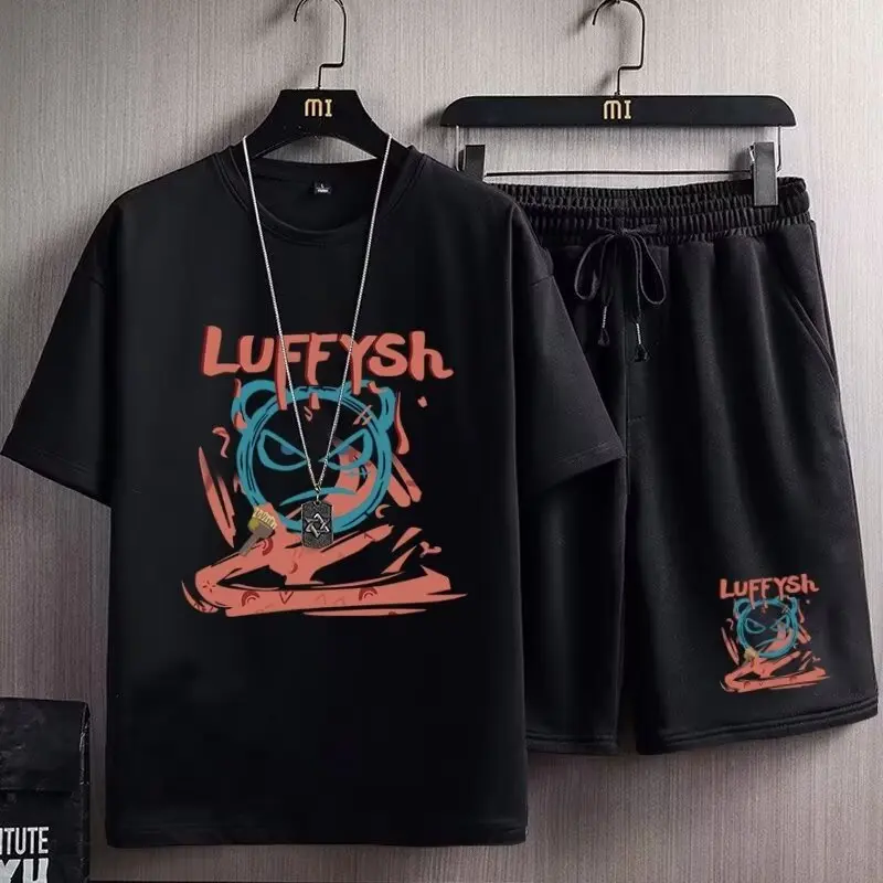 Summer Men Short Suits New Men's Sets Cotton Cartoon T-shirt Sport Shorts  High Quality Trend Printed Tracksuit Men Clothing