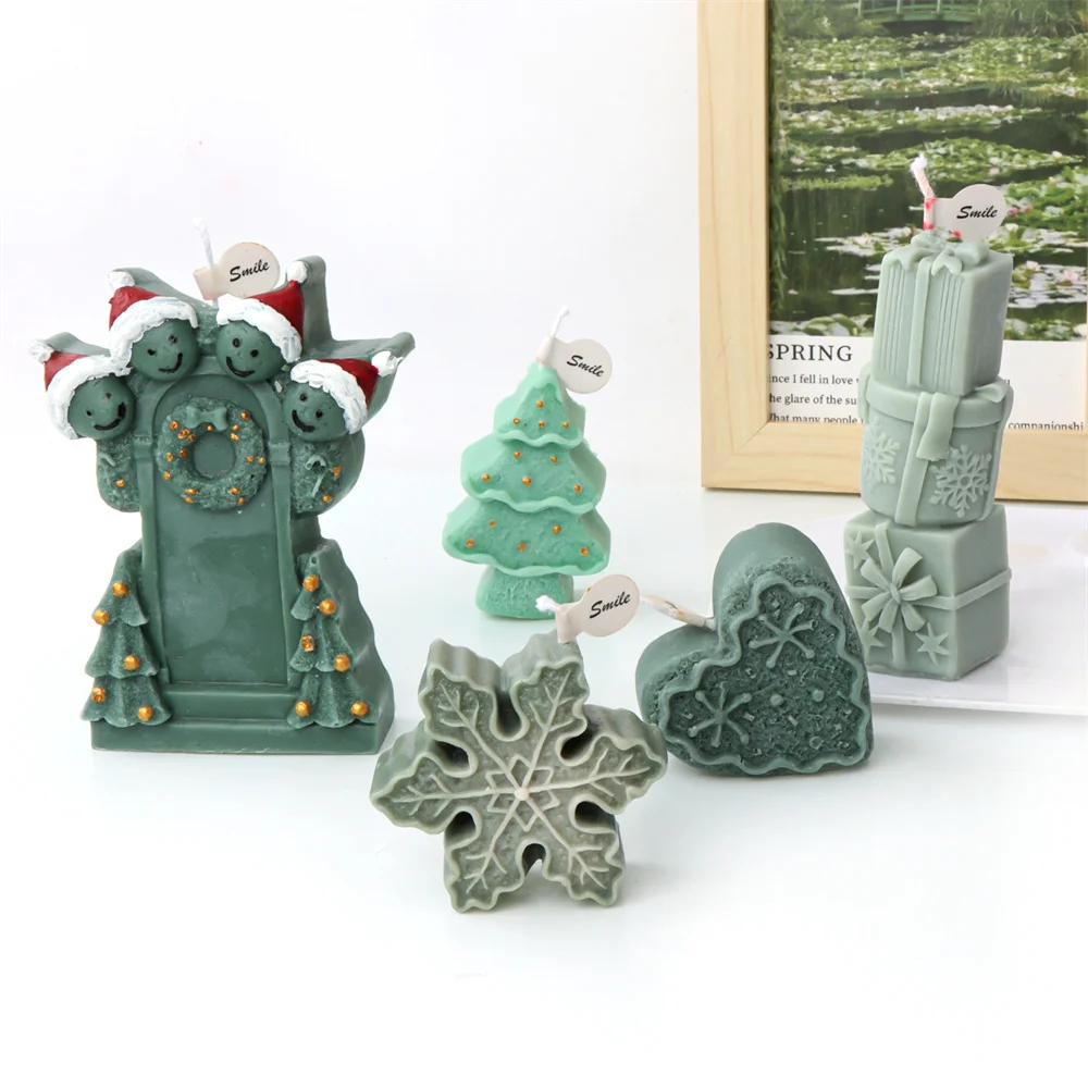 Stampo per candele in Silicone stile natalizio albero per fiori di neve scatola regalo per stelle profumo fai da te decorazione per la casa di