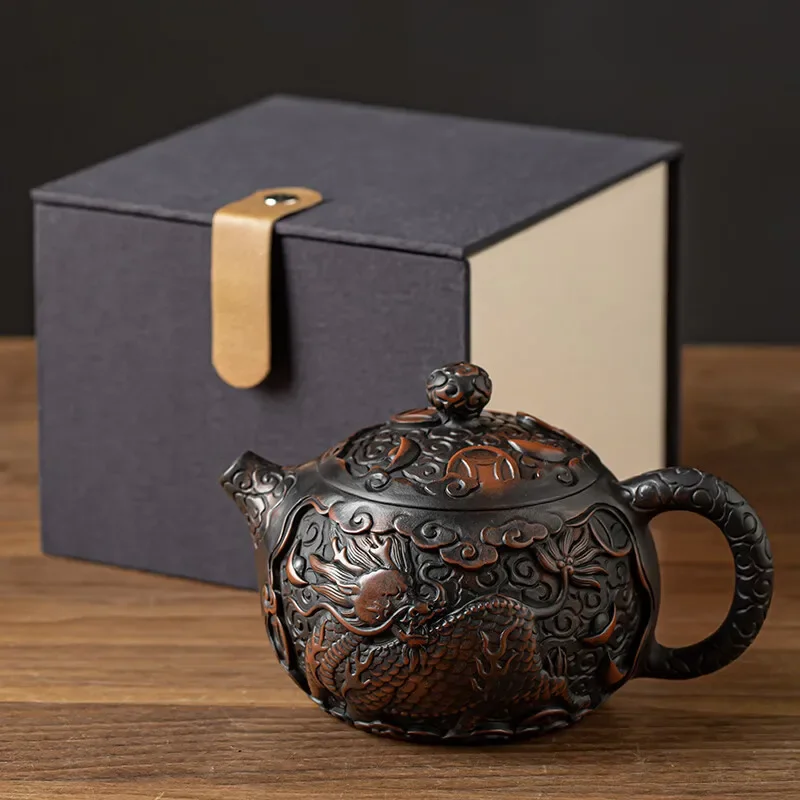 Handmade Teapot Designer Purple Pottery Kirin Xishi Pot Hand-carved Household Teapot Lucky Tea Table Kung Fu Tea Set Ornaments
