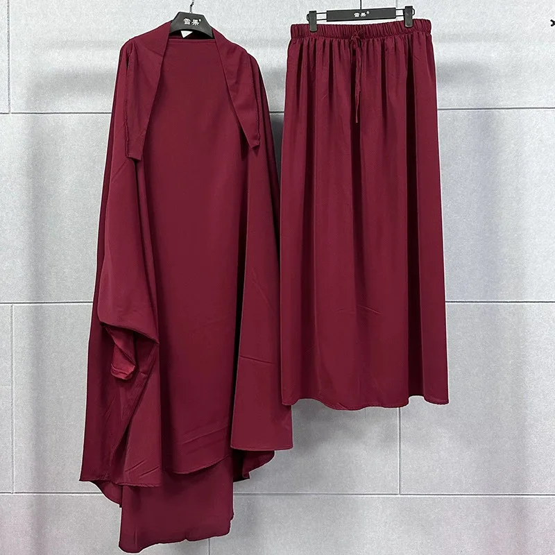 

2pcs Eid Ramadan Abaya Hooded Muslim Women Djellaba Set Turkey Khimar Jalabiya Prayer Dress Robe Kaftan Kebaya Islam Clothing