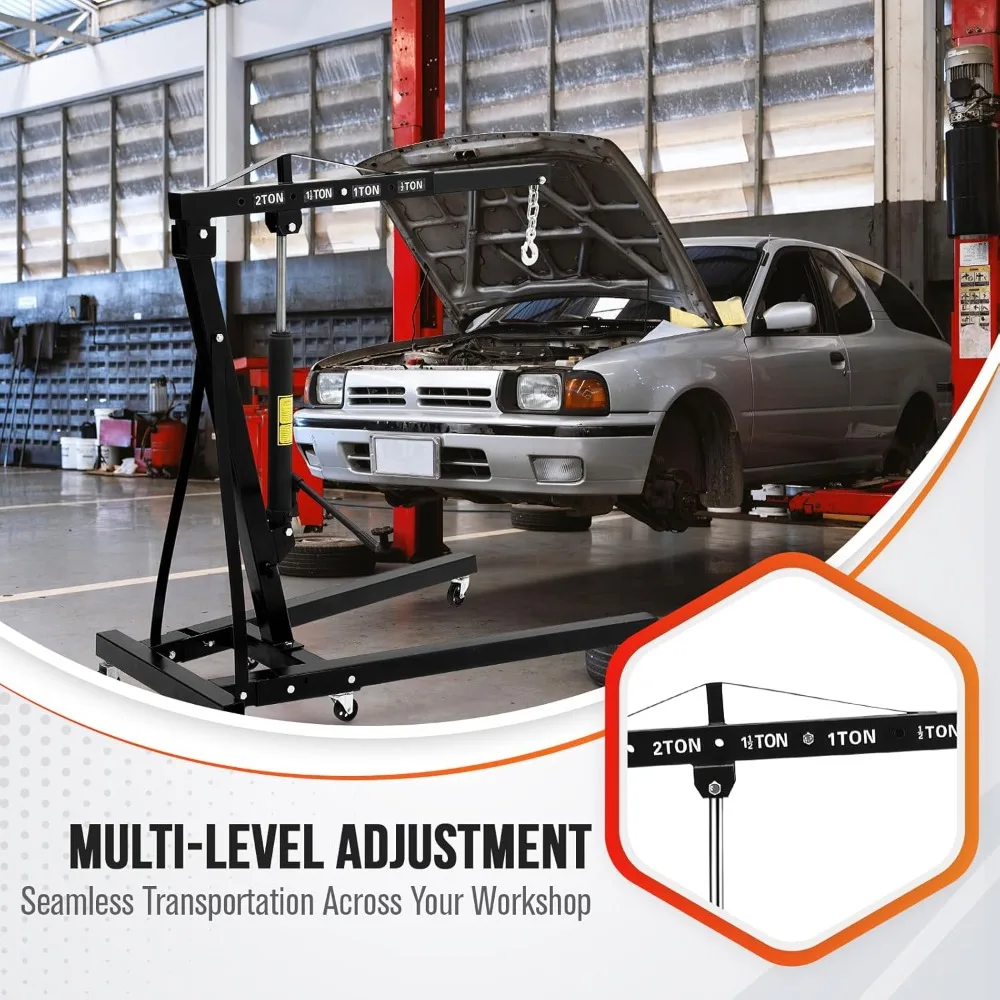 رافعة محرك ثنائية اللون شديدة التحمل، رافعة هيدروليكية 4400 رطل مع 6 عجلات لإزالة محرك السيارة، رفع ورشة عمل المرآب