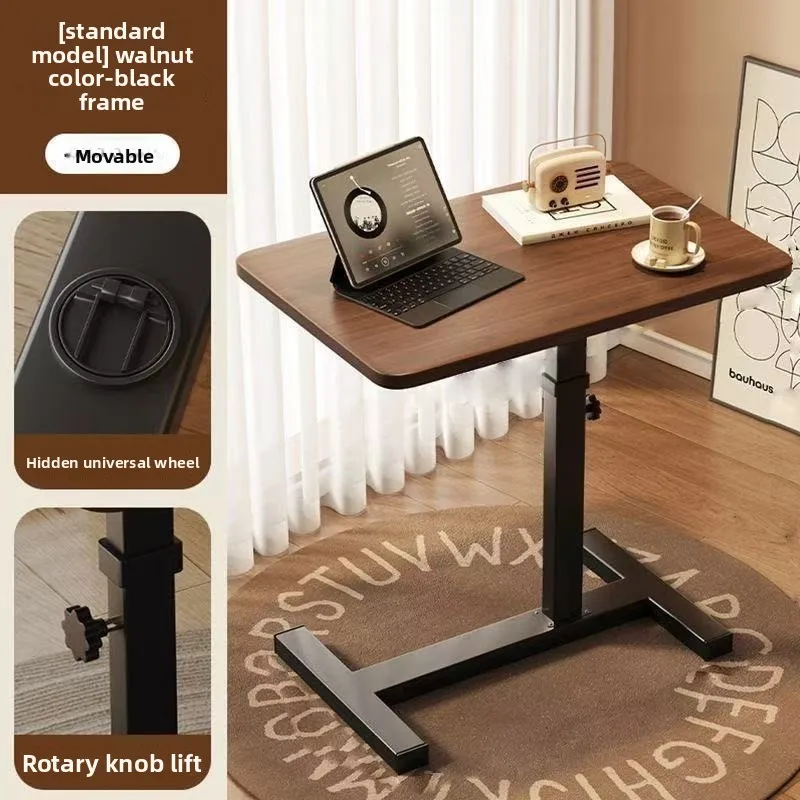 Adjustable Mobile Lifting Bedside Writing Desk Rectangular Engineered Wood Top Hidden Silent Casters Flip Options Split Or
