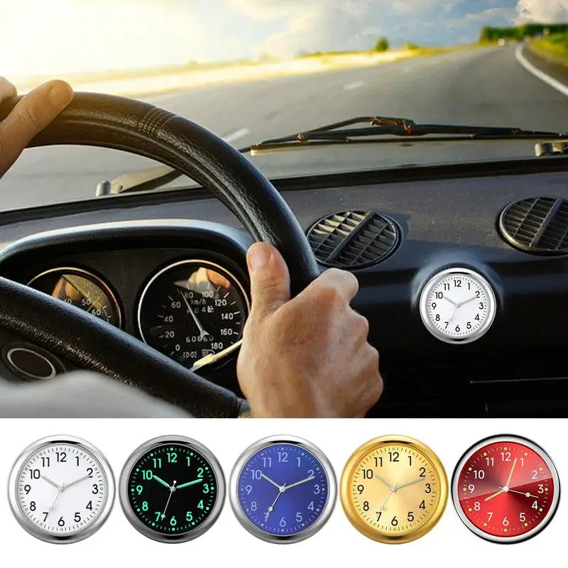 Car Dashboard Analog Clock Glowing Small Analog Clock Quartz Automotive Replacement Clocks Stick On Clock For Vehicle Automotive