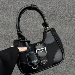 Fashion Hottie Shoulder Bags High Street Underarm Bags Casual Black PU Leather Clutch Purse Y2k Moto Biker Women's Handbags