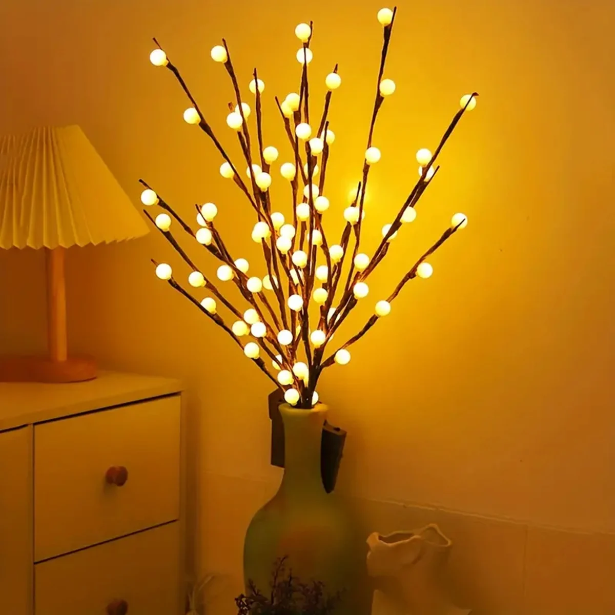 Pop 1pc White Birch Tree Branch Lights Twig Lights With Ball Battery Operated 20 LED Branch Light For Indoor Holiday Party Decor