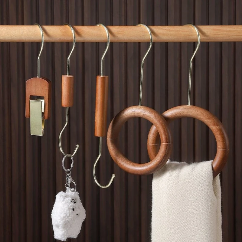 

High Grade Hangers Retro Clothing Store S-shaped Hook Clip Scarf Hook Wooden Single Clip Decorative Scarf S Hook Wooden Clip