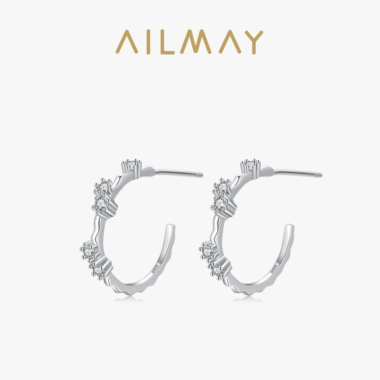 Ailmay Fashion Charm 925 Sterling Silver Simple Clear Zircon Stud Earrings For Women Minimalist Fine Jewelry 2021 New Style