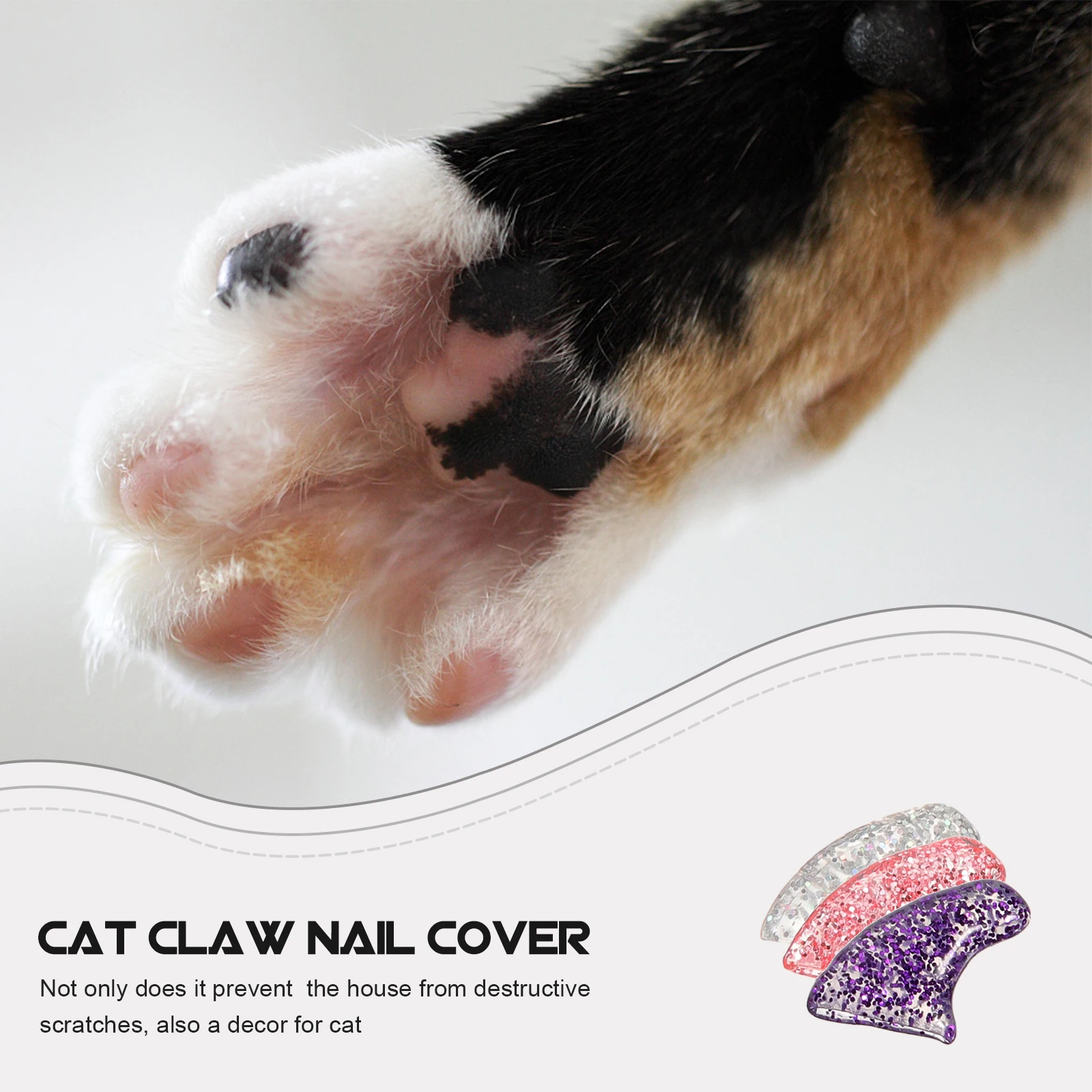 

60Pcs Cat Claw Caps Protective Nail Covers Kitten Paws Silica Gel Claw Pet Nail Kit MSize Pink Purple