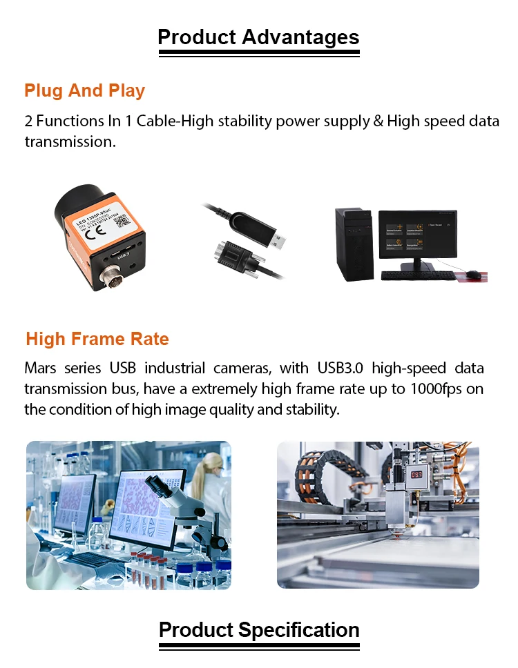 مورد مؤهل 1.3MP 1500fps ROI 640*200 C Mount USB3.0 مسح منطقة المصراع العالمي عالي السرعة Ca ميرا لالتقاط الحركة #5