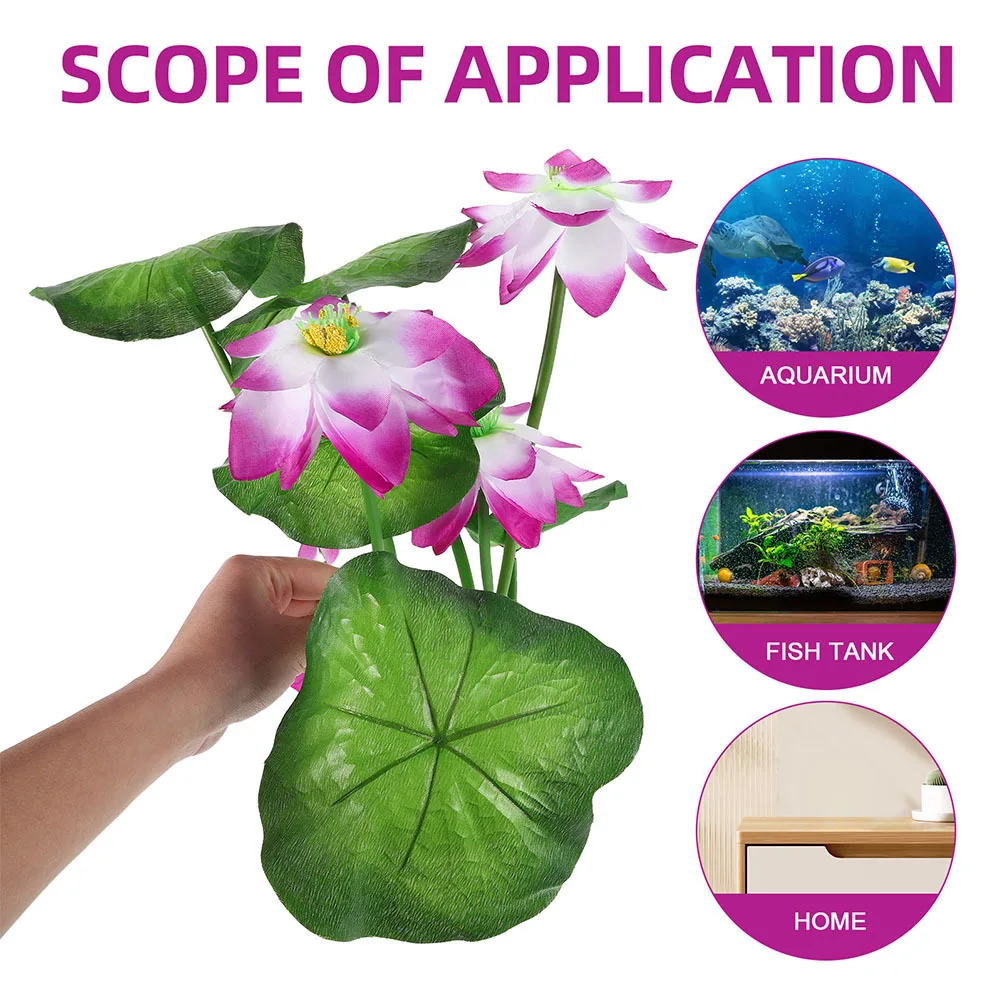 2 pezzi di piante artificiali per acquario, fiori di loto in plastica ad alto realistico, decorazioni realistiche per acquario, steli verdi, foglie per acquario