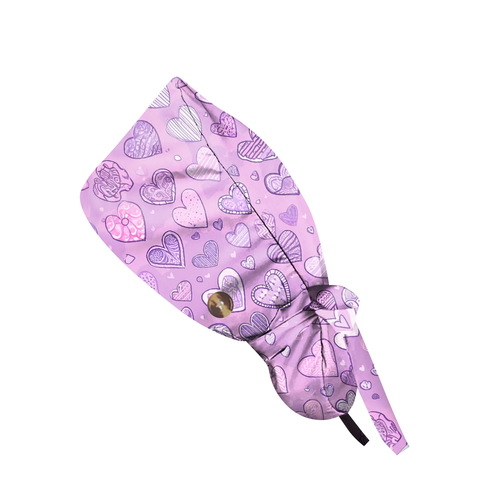 Pure Cotton Surgical Cap Long Hair Style Nurse Hat Workwear Head Cover Heart Finish for Female Healthcare Professional