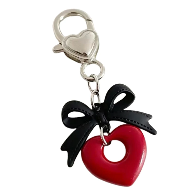 Y2K Aesthetic Bow Heart Keychain Car Key Holder Bag Pendant Decoration For Girls Gifts Cute Vintage Bowknot Keyring