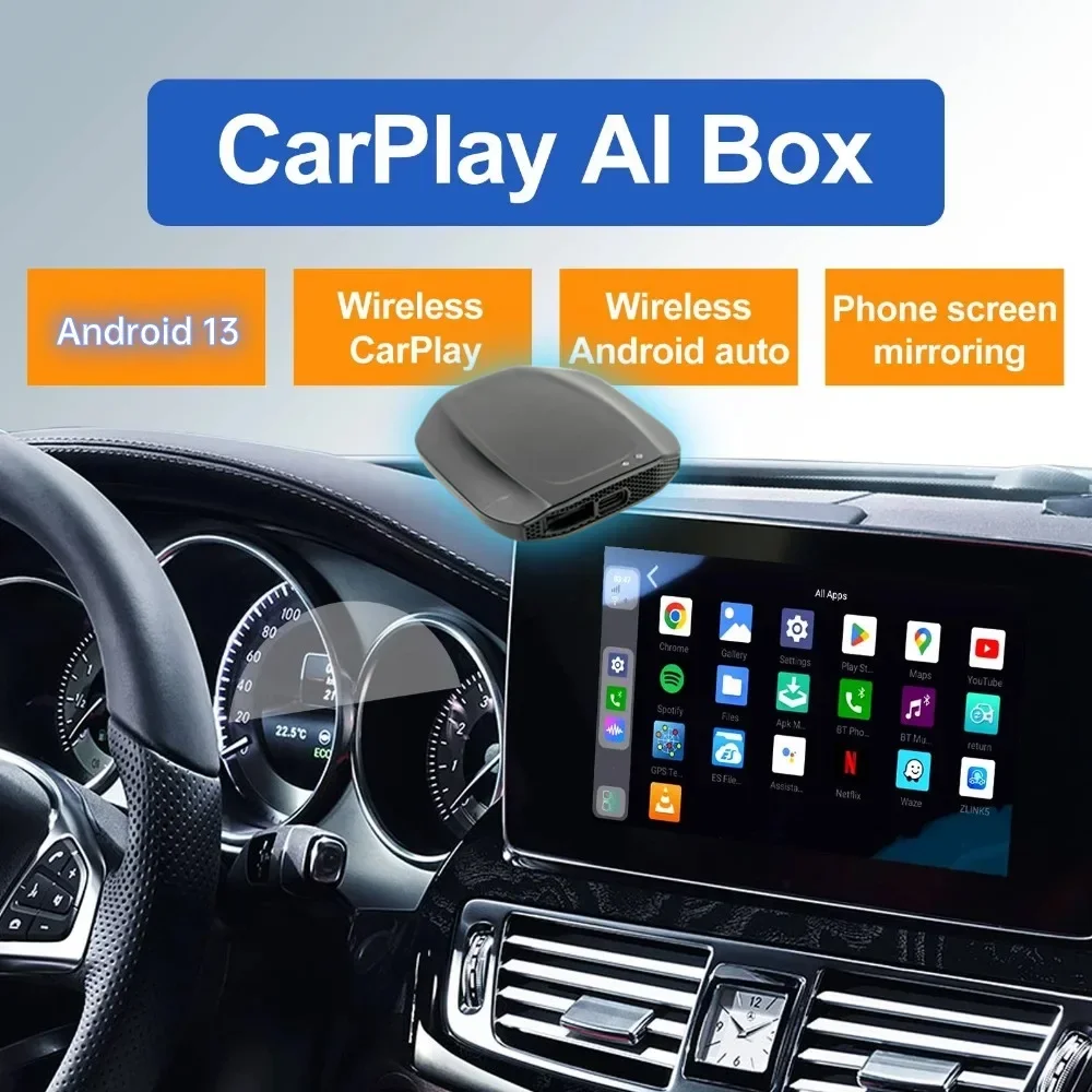 2024 New Magic Box Portable CarPlay Android 13 Multimedia Video Support Netflix Youtube APP Wireless Car Play Ai Box