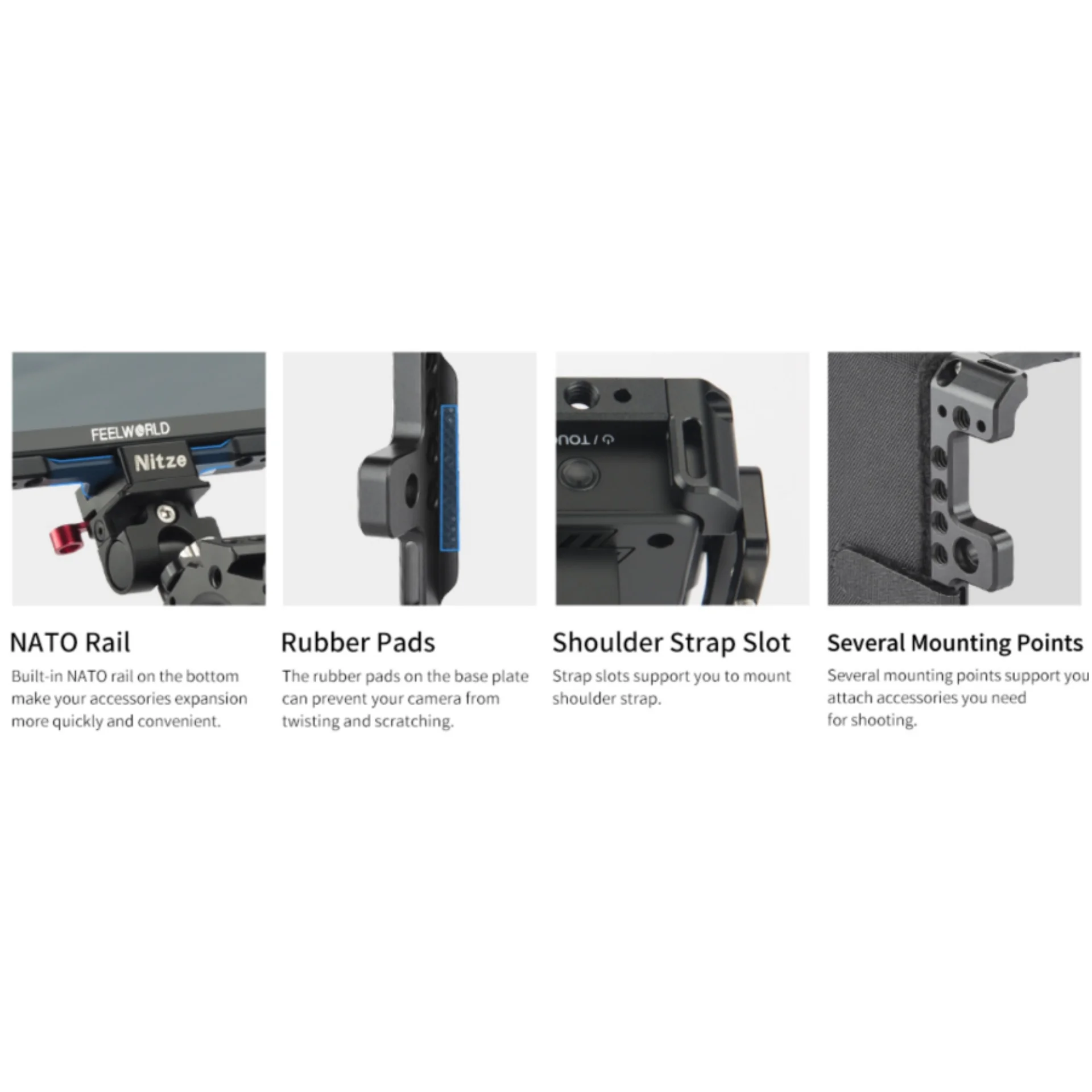 Nitze Cage Kit for Feelworld Lut5 5.5'' Monitor with HDMI-Cable Clamp and LS5-B Sunhood for DSLR Cage