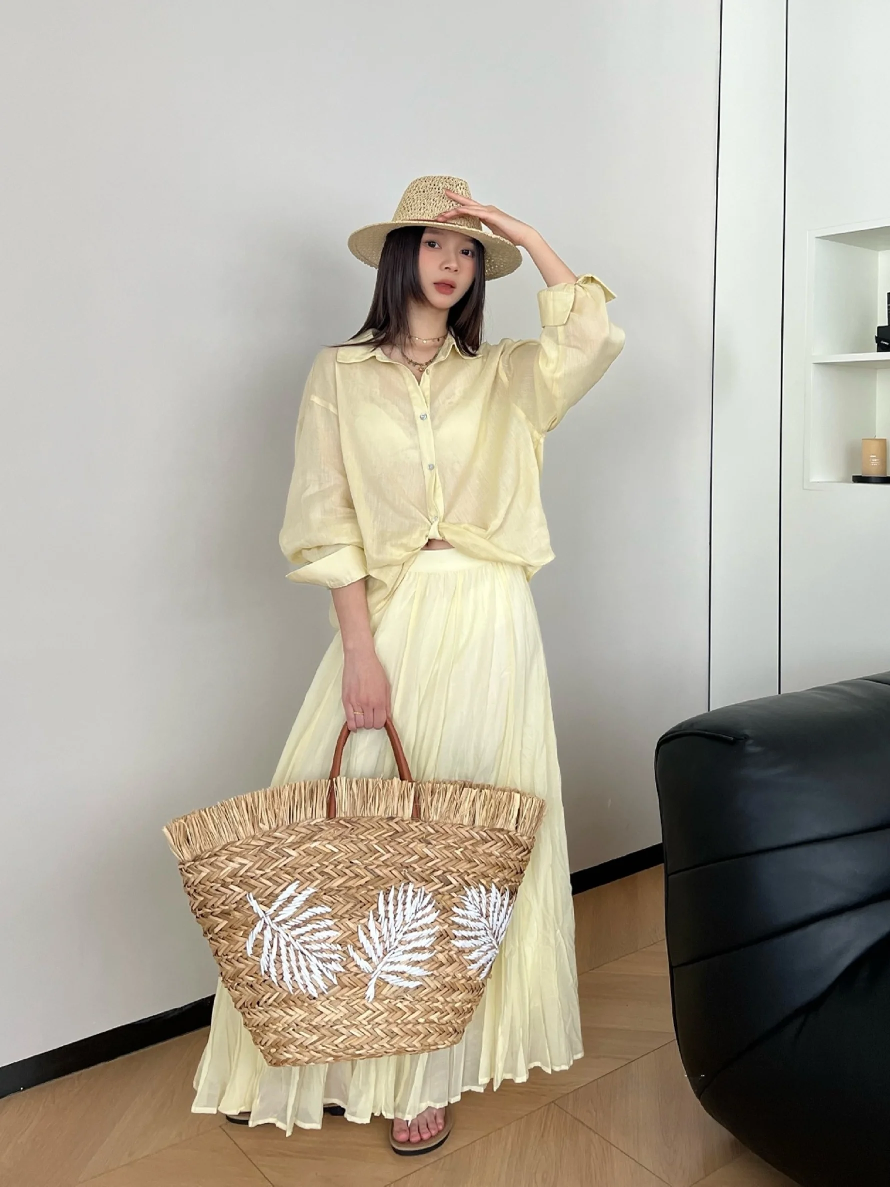 

Женская рубашка с длинным рукавом, с завязками на талии, в корейском стиле, с воротником, асимметричного дизайна, с защитой от солнца, весна-лето