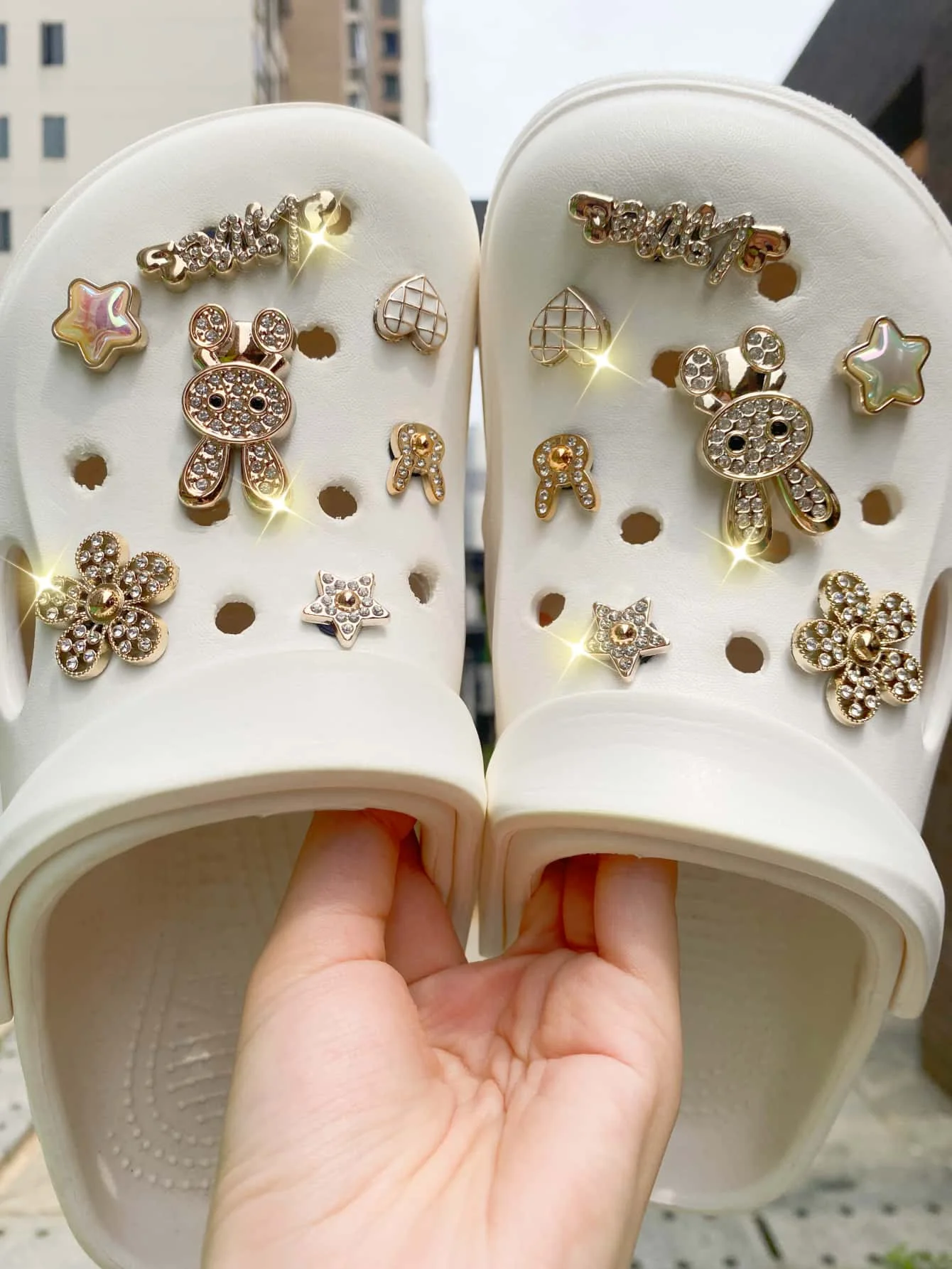 14pcs Fashion DIY Removable Shoe Charms - Bears, Stars & Flowers. Versatile Garden Shoe & Sandal Decorations for All Seasons. Gr