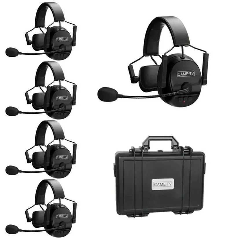5 Person Full Duplex Wireless Intercom System With 1x Single-Ear Master Headset,4x Single-Ear Remote Headset