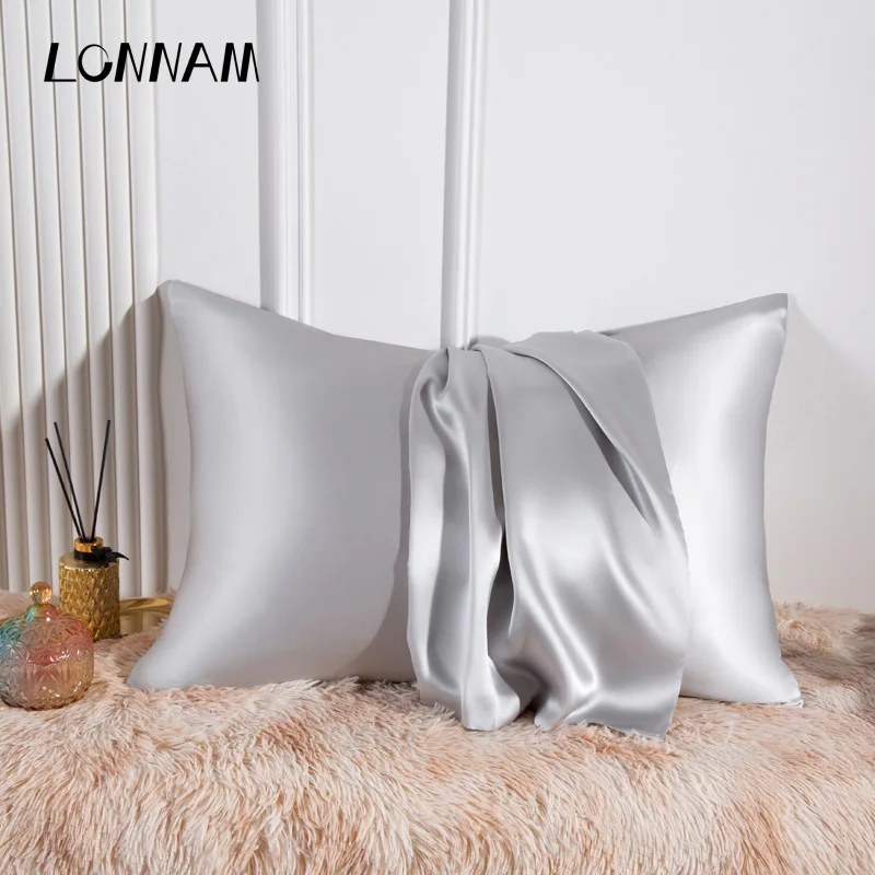 

100% Natural Mulberry Silk Pillowcase 19 Momme Both Sides Real Silk Pillowcase Hidden Zipper Solid Color For Hair and Skin 1pc