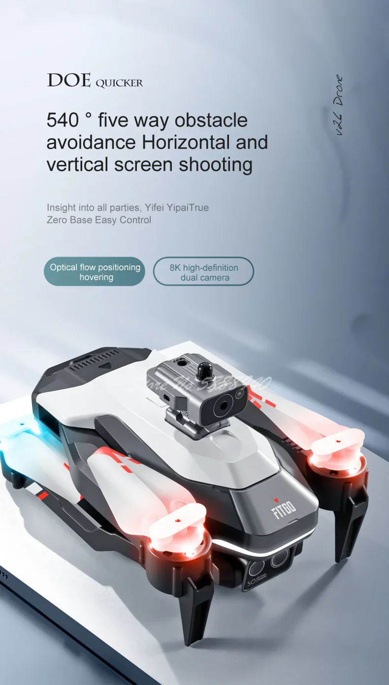 Smart Breathing Light RC Drone FPV 540° Obstacle Avoidance Optical Flow Hover Headless 8K Dual Camera Radio Control Quadcopter
