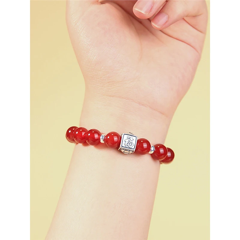 Year of Snake Obsidian Zodiac Three-Bracelet with Silver Fortune Beads Men and Women view 4