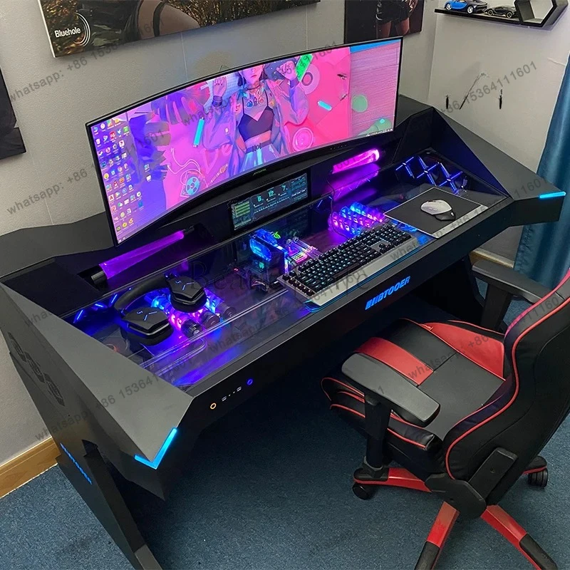 Computer Chassis Integrated Table Fully Transparent Water-Cooled Large Chassis Special-Shaped Computer Table E-Sports Table