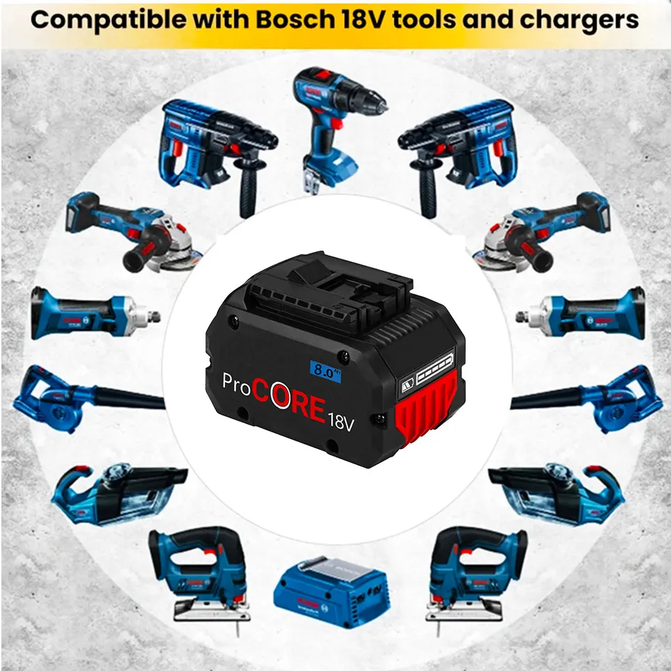 Bosch 18V 8.0AH 6.0AH 10.0AH Professional Cordless Tool BAT618 BAT609 GBA18V80 21700 Battery ProCORE Replacement Battery