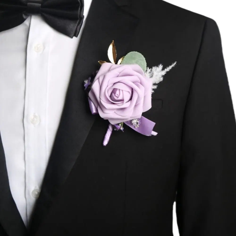 Boutonniere de rosas para novio Simple, traje de boda delicado a la moda, ramillete de flor Artificial, ojal, accesorios de boda occidentales