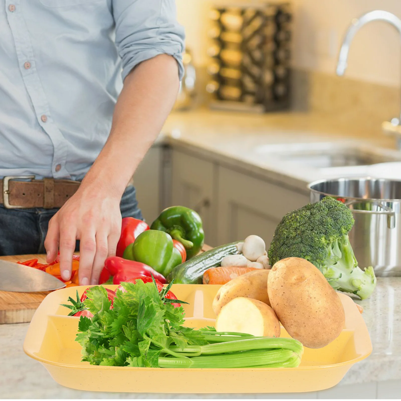 

1pc Divided Plate Compartment Dinner Tray Reusable Serving Platter For Salad Dessert Food Dish Sectioned Plates Home Tableware