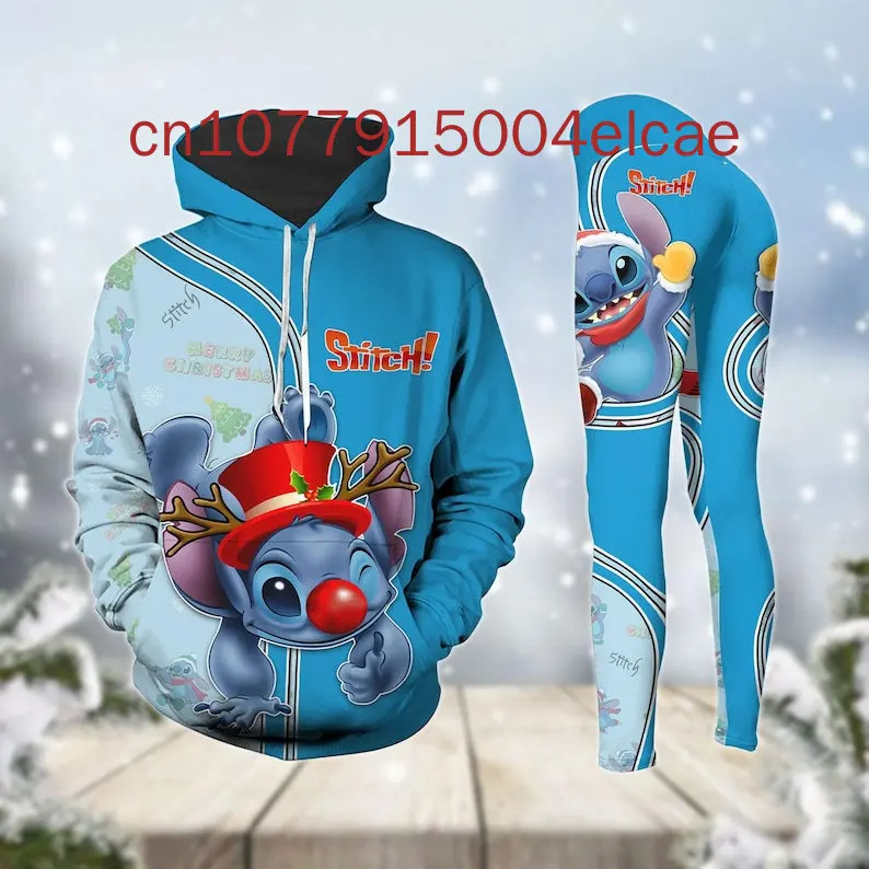 Christmas Stitch 3D Hoodies Women Hoodies Set Disney Yoga Pants Sweatpants Women Disney Yoga Hoodies Leggings Fashion Sportswear