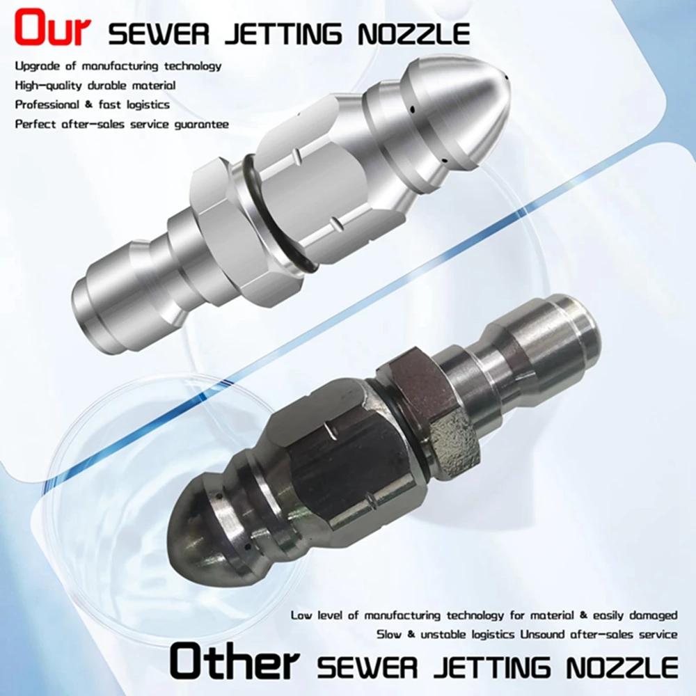 Sewer Jet Nozzle Kit Stainless Steel Sewer Jetter 1/4 Quick Connect for Pressure Washer Drain Sewer Cleaning Tool  Pipe System