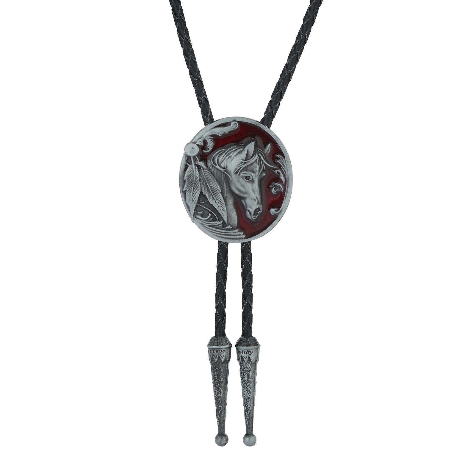 

Western Denim Zinc Alloy Men's Bolo Tie Hand Oiled American Original 3D Horse to Success Leather Tie