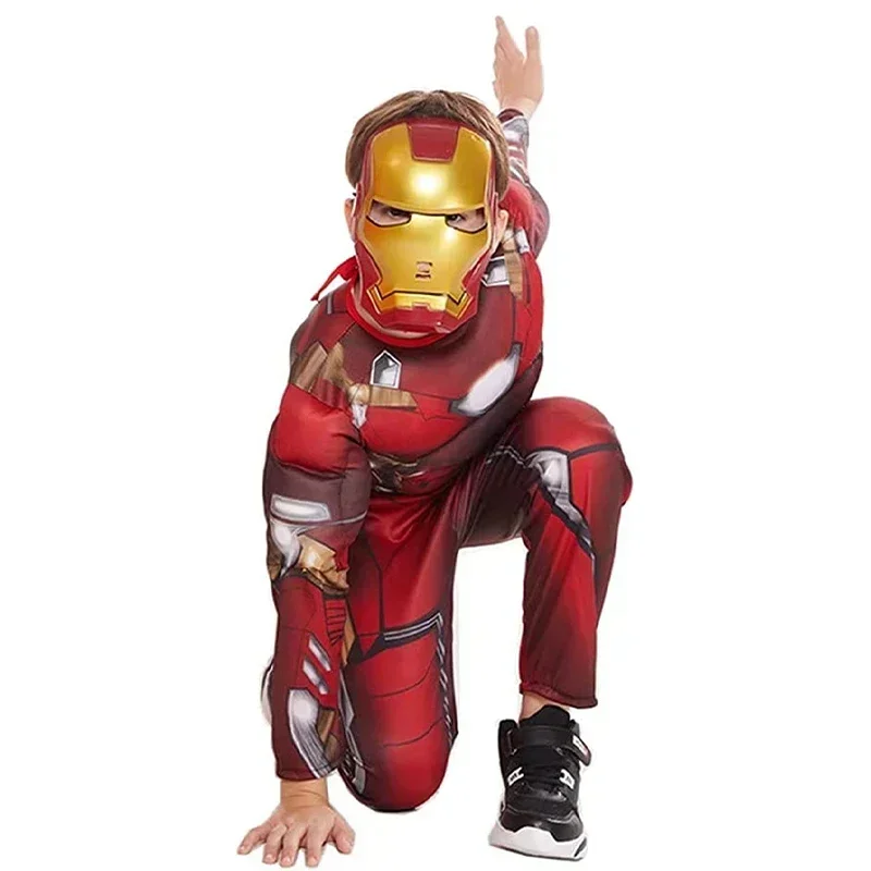 Disfraz de superhéroe de Iron Man para niños, mono de Cosplay de Los Vengadores, con guantes de felpa, para Halloween