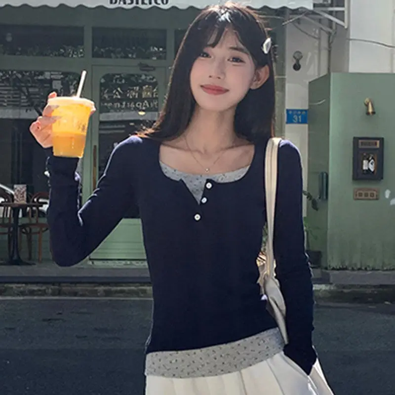 Camiseta de Algodón Puro de Manga Larga para Mujer, Diseño Adelgazante, Estilo Fresco, Top de Algodón Cleanfit, Moda Femenina, Novedad de Otoño