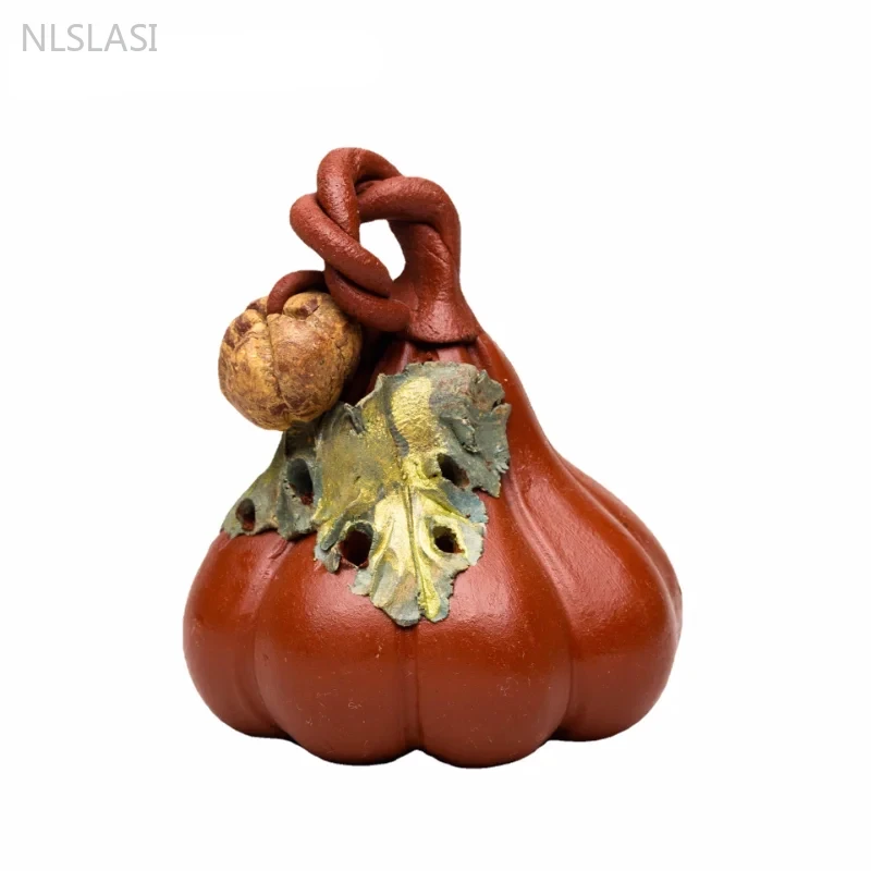 1PCS Yixing Purple Clay Tea Pet Bionic Retro Pumpkin Small Ornament Handmade Mud Painting Sculpture Decorative Tea Play