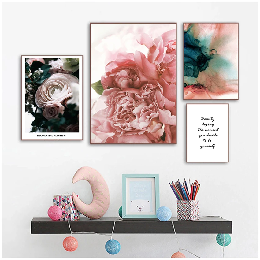 art print pictures for the home living room decoration Nordic style classic rose Peony flower posters and paintings on the wall