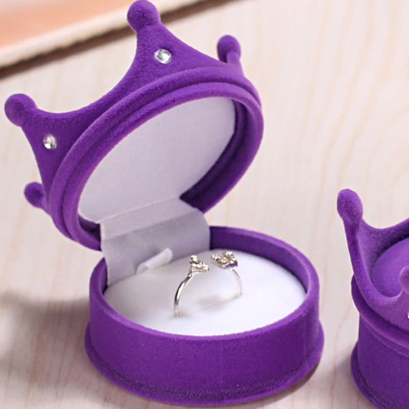 Princess Crown Shaped Ring Box Flocking Proposal Show Love Girl Jewelry Box Earrings Stud Pendant Display Ring Storage Gift Box