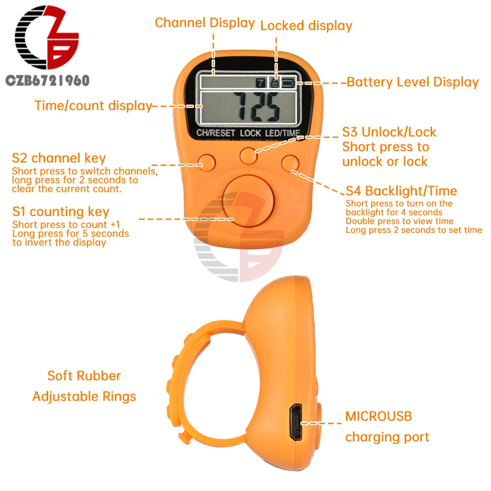 Mini Finger Counter Digital Display Tally Counter 7 Channel illuminated Time Luminous Counter Lockable Rechargeable Counter