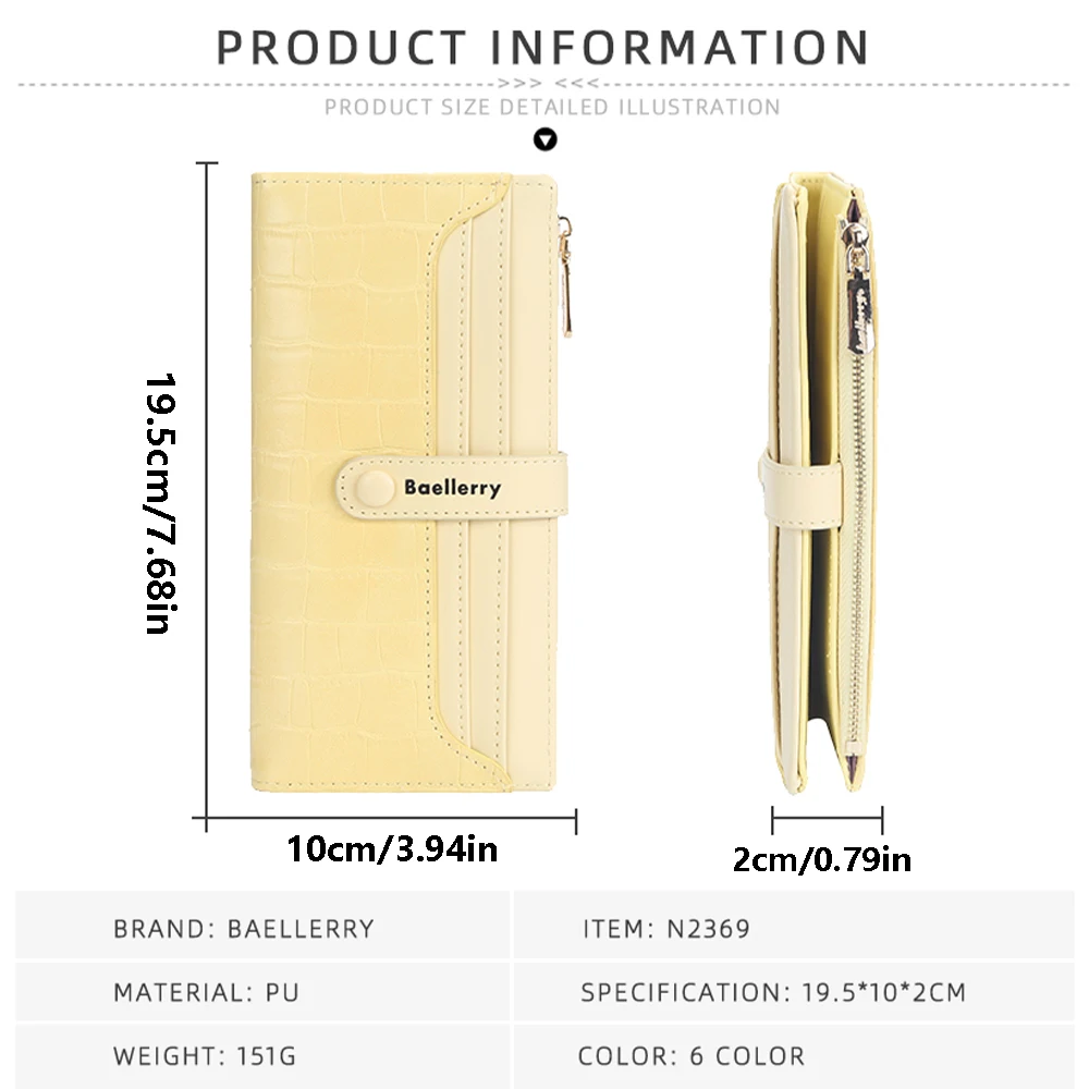 1Pcs-Baellerry Women's Crocodile Pattern Long Wallet, Multi-Card Slot Large Capacity Pu Leather Clutch Bag, with Zipper Coin Pocket, Snap Button Phone Wallet